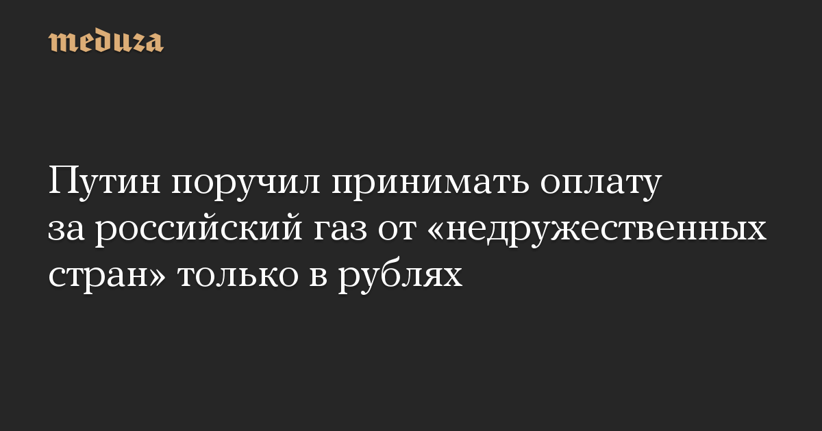 Путин поручил принимать оплату за российский газ от «недружественных стран» только в рублях